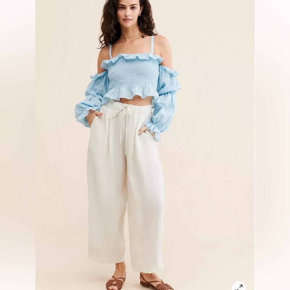 Allina Liu Blue Eyelet Off Shoulder Puff Sleeve Top Size XS Free People - Picture 3 of 7